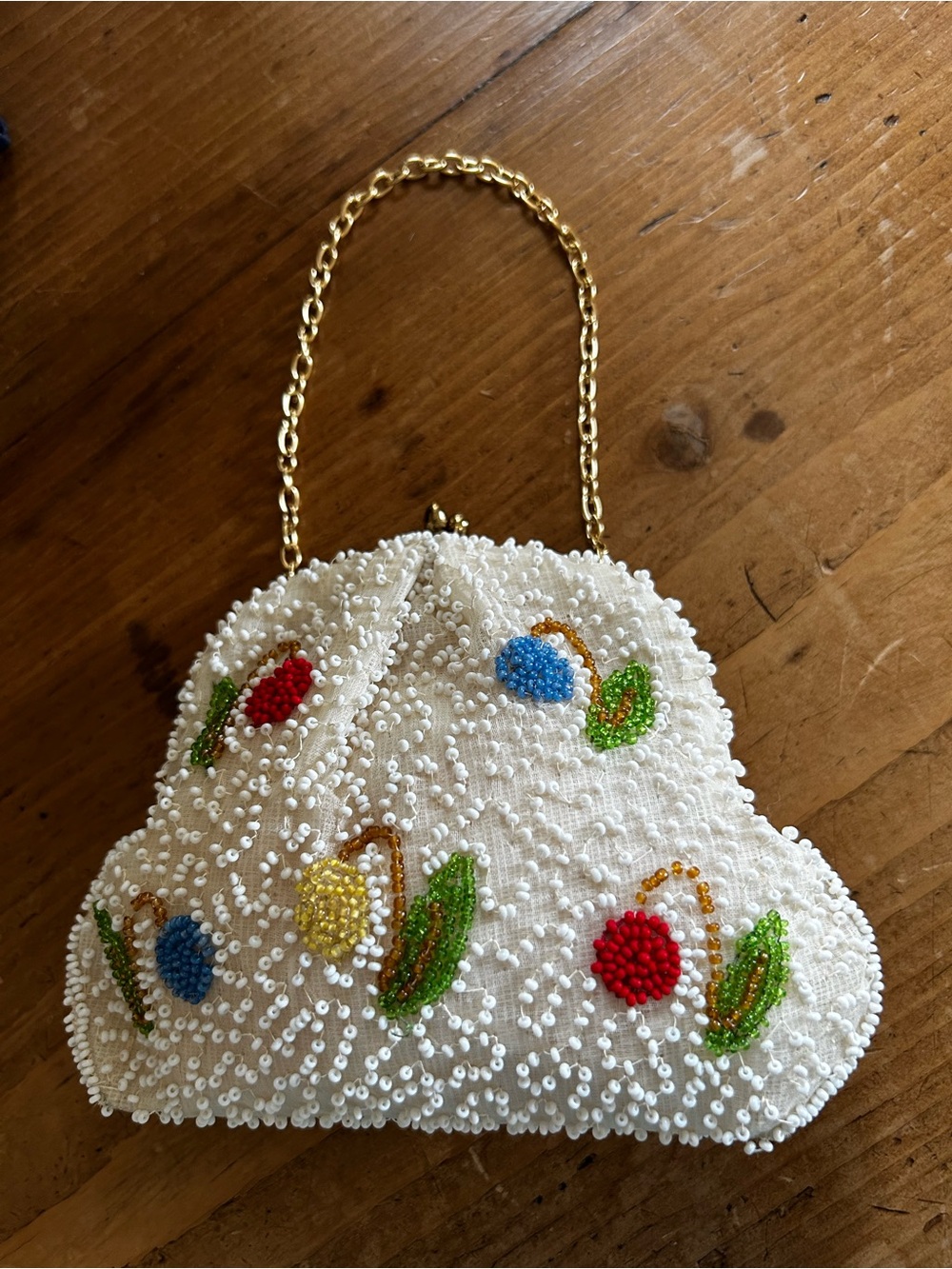 Beaded White Floral Accent Evening Bag